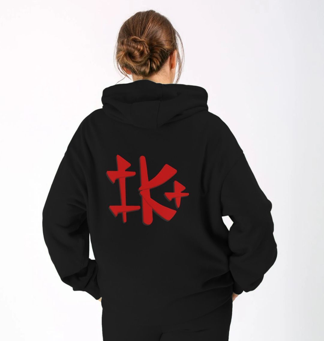 Collectors Limited Edition IK+ Logo Hoodie - Black with Large 22.9 cm High Stitched IK+ Logo on Back and Stitched System 3 Retro Planets Logo on Front