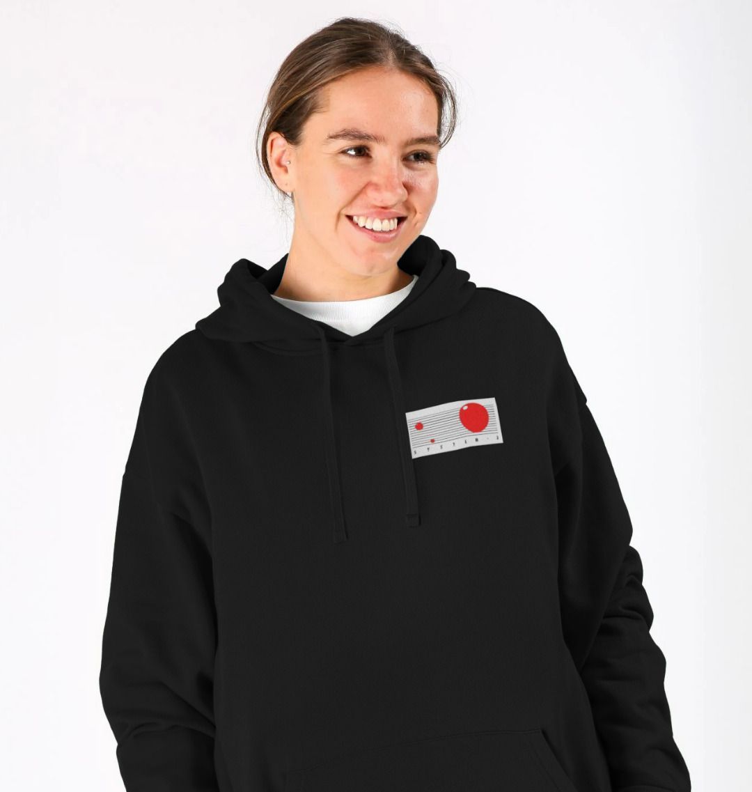 Collectors Limited Edition IK+ Logo Hoodie - Black with Large 22.9 cm High Stitched IK+ Logo on Back and Stitched System 3 Retro Planets Logo on Front