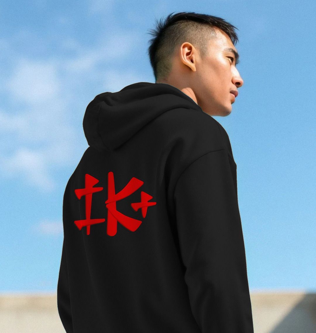 Collectors Limited Edition IK+ Logo Hoodie - Black with Large 22.9 cm High Stitched IK+ Logo on Back and Stitched System 3 Retro Planets Logo on Front