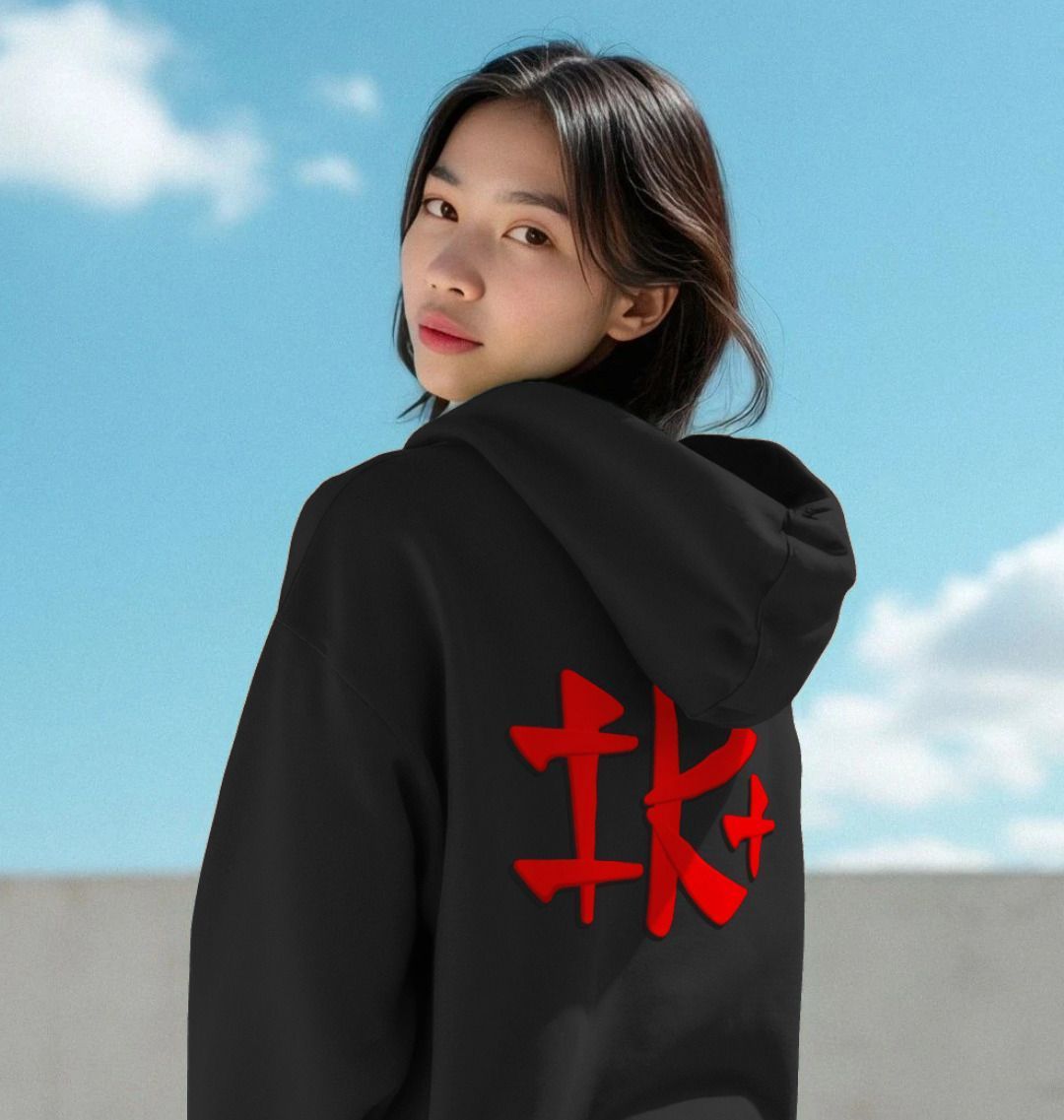 Collectors Limited Edition IK+ Logo Hoodie - Black with Large 22.9 cm High Stitched IK+ Logo on Back and Stitched System 3 Retro Planets Logo on Front