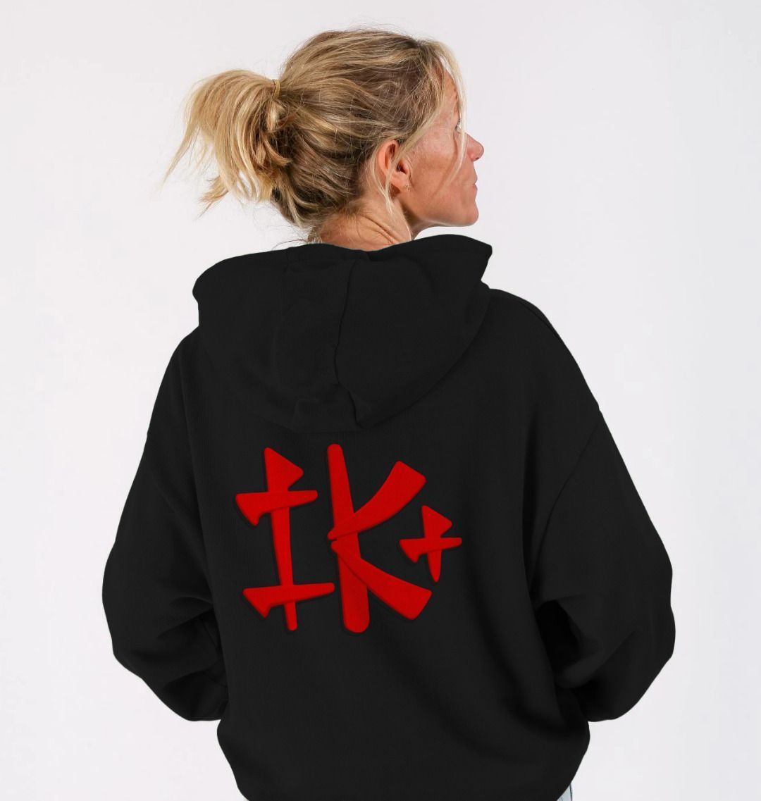 Collectors Limited Edition IK+ Logo Hoodie - Black with Large 22.9 cm High Stitched IK+ Logo on Back and Stitched System 3 Retro Planets Logo on Front