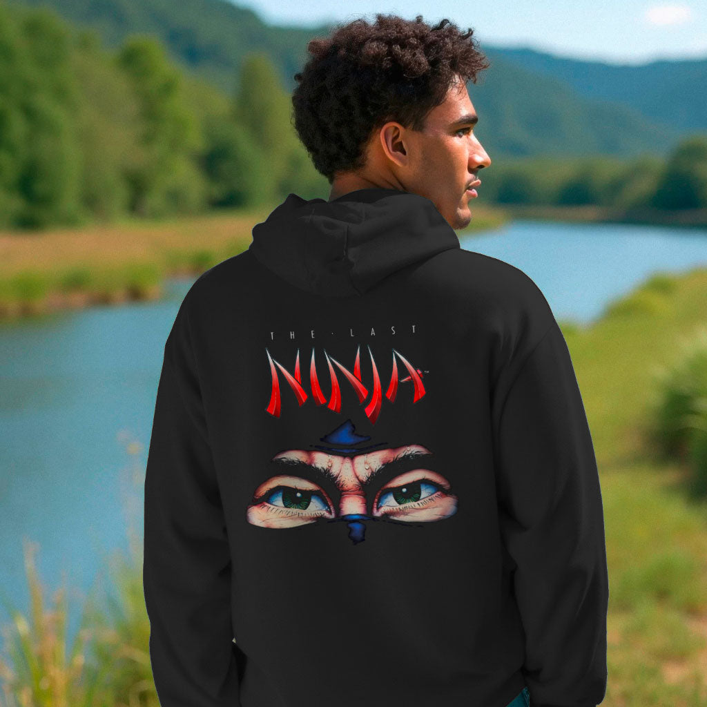 The Last Ninja™ Signature Plus Edition Hoodie Black – The Last Ninja Eyes and Logo on Back with System 3 Logo Stitched to the Front