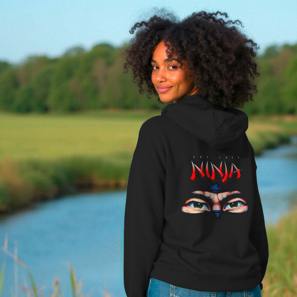 The Last Ninja™ Signature Plus Edition Hoodie Black – The Last Ninja Eyes and Logo on Back with System 3 Logo Stitched to the Front