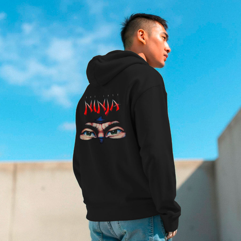 The Last Ninja™ Signature Plus Edition Hoodie Black – The Last Ninja Eyes and Logo on Back with System 3 Logo Stitched to the Front