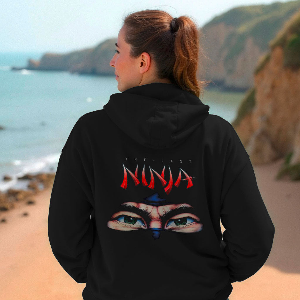 The Last Ninja™ Signature Plus Edition Hoodie Black – The Last Ninja Eyes and Logo on Back with System 3 Logo Stitched to the Front