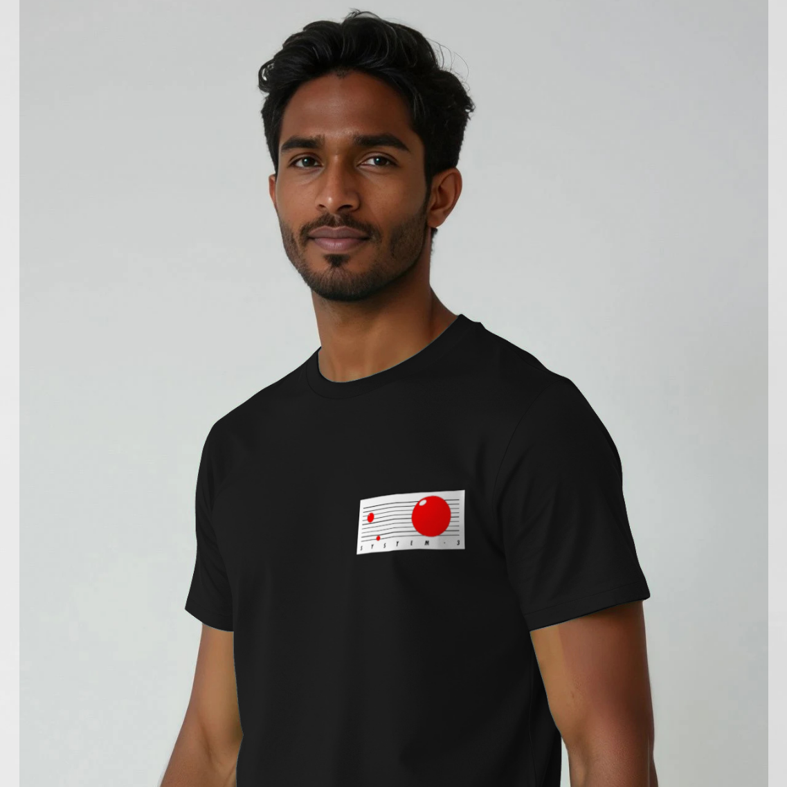 System 3 'Classic Planets' Logo Signature Edition Black T-Shirt - Organic Cotton - Stitched logo