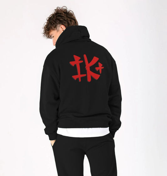 Collectors Limited Edition IK+ Logo Hoodie - Black with Large 22.9 cm High Stitched IK+ Logo on Back and Stitched System 3 Retro Planets Logo on Front